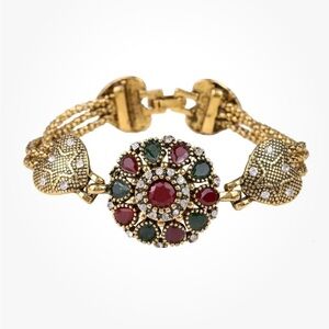 Vintage, Goldtone, Crystal, Art Deco Style, Fold Over Clasp Bracelet